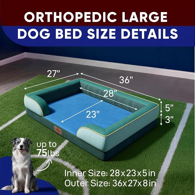 Comfort Expression Orthopedic Dog Bed for Large Dogs 36x27 Inch, Waterproof Egg Crate Foam Large Pet Bed with Bolsters, Dog Couch with Washable Cover & Non-Slip Bottom, Seattle