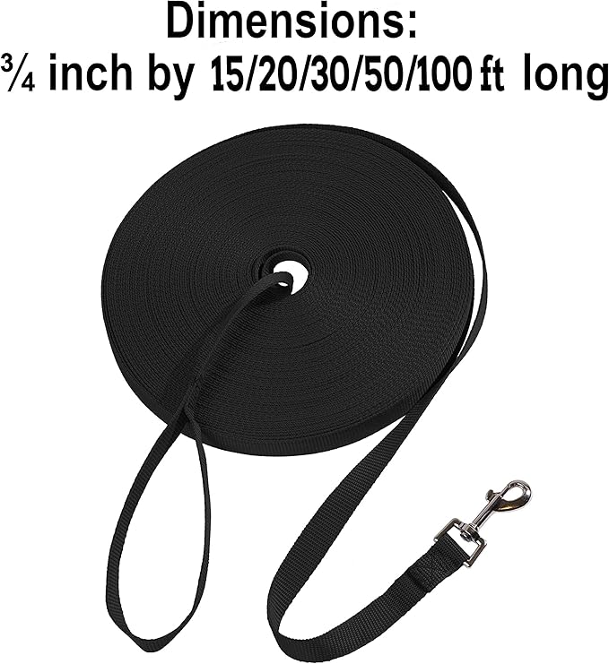 Hi Kiss Dog/Puppy Obedience Recall Training Agility Lead/Leash - 15ft 20ft 30ft 50ft 100ft - Great for Play, Camping, or Backyard - Black