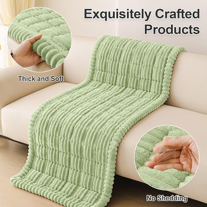 hyha Couch Cover for Dogs Washable, Non Slip Thick Flannel Sofa Protector, Pet Friendly Plush Furniture Cover for Sectional Sofa & Loveseat (Green, 27.6" x 70.9")