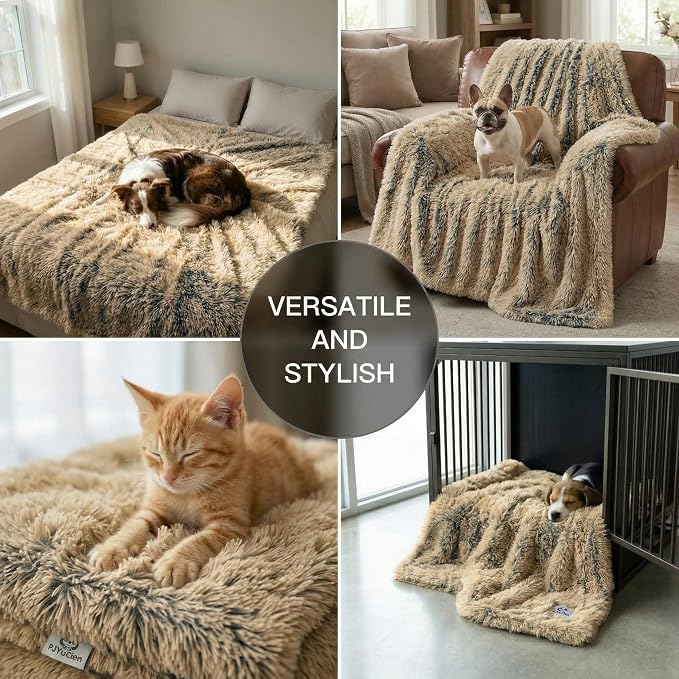 PJYuCien Dog Blanket for Dogs, Puppies and Pets, Lightweight & Portable Fluffy Fleece Throw, Super Soft Plush Cat Blanket for Couch/Car Seat/Furniture, Machine Washable, 16"x24", Beige