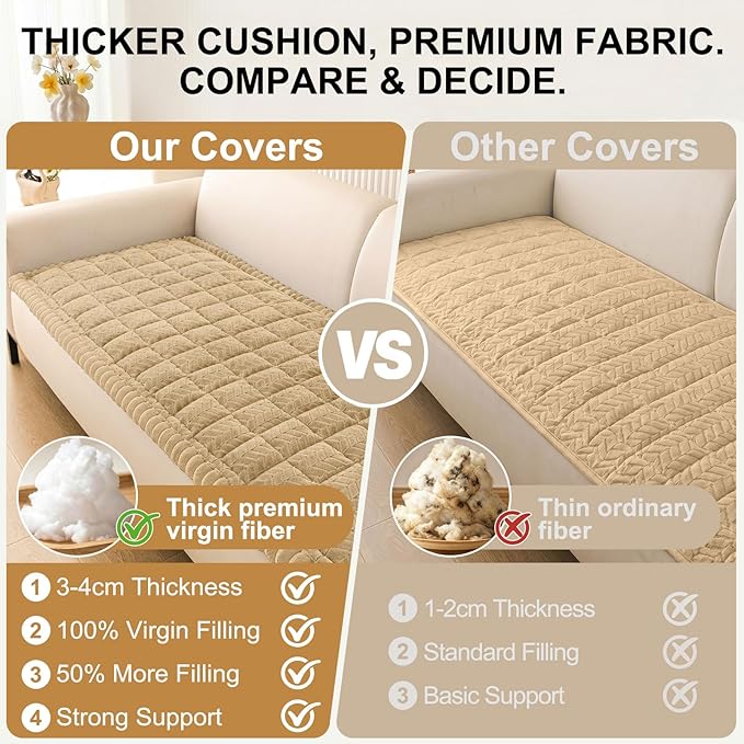 Smiry Couch Cover for Dogs, Non Slip Fuzzy Pet Sofa Covers Washable for 3 Cushion Couch, Soft Thick Furniture Protector for Cats Dogs, Against Fur, Dirt, Scratch Resistant (Khaki, 27.6"x88")