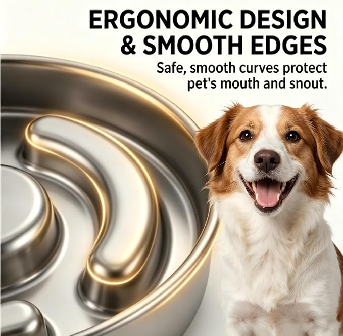 AIPERRO Slow Feeder Dog Bowl Stainless Steel, 2 Cups Metal Non-Slip Dog Food Bowls, Dogs Water Bowl for Small & Medium Sized Dogs, Fun Bloat Stop Pet Bowl for Fast Eaters, Slows Down Pets Eating