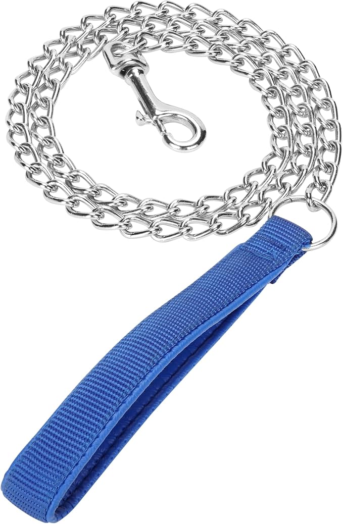 SGODA Metal Chain Heavy Duty Dog Leash, Chew Proof Dog Leash with Soft Handle for Large Size Pets Walking(4 ft. x 3.5 mm Blue)