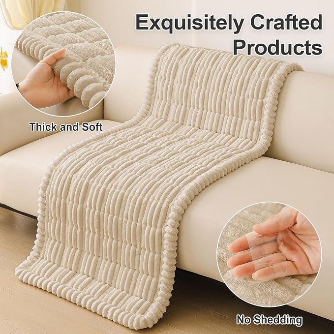 hyha Couch Cover for Dogs Washable, Non Slip Thick Flannel Sofa Protector, Pet Friendly Plush Furniture Cover for Sectional Sofa & Loveseat (Apricot, 27.6" x 70.9")