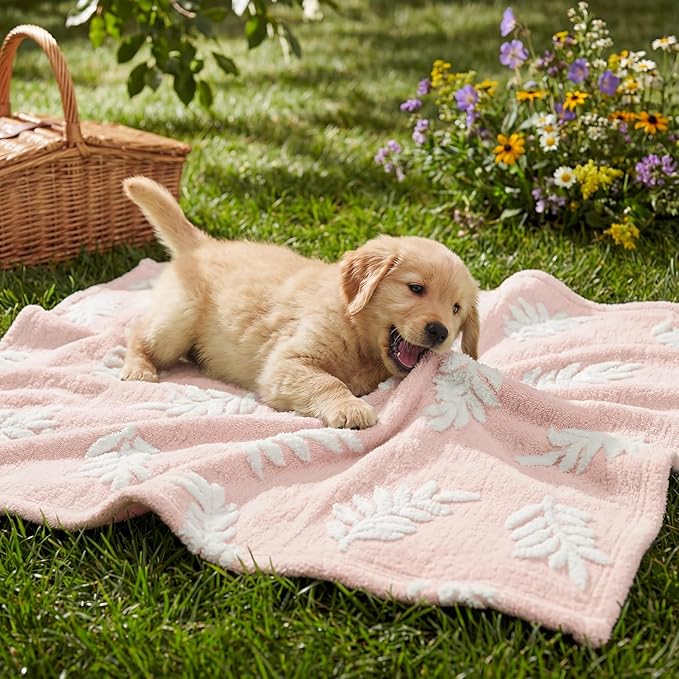 Horaldaily Pets Flannel Blanket, Pink Leaves 3D Textured Soft Fuzzy Fluffy Plush Cozy Fleece Premium Blankets for Dog Cat Puppy Kitten Couch Protection, 16x23