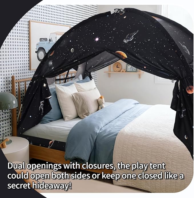 Sherilyn Twin Bed Toddler Canopy Tent, Kids Indoor Canopy Privacy Space Sleeping Playhouse Blackout Bunk Bed Tents Twin Size (Galaxy Tent) for Boys Girl Birthday, Christmas House Gift