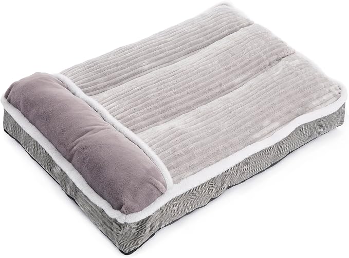 Dog Bed for Large Dogs, Dog Mattress with Pillow for Crate Kennel, Sofa pet Bed, Super Soft pet Bed for Medium, Jumbo, Small Dogs Breeds (Grey, Large-2:(36"x23"x3")