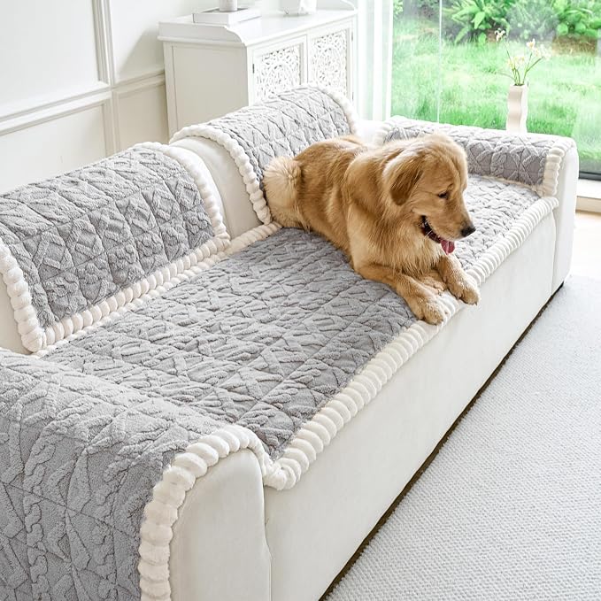 Fuzzy Couch Covers for Dogs, Non Slip Thick Dog Couch Cover Protector, Plush Pet Couch Covers for Sofa Washable, Soft Sofa Cushion Slipcovers Pet Friendly(1PC, Light Grey, 27.6”x70.9”)