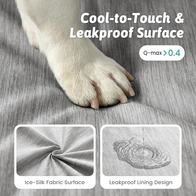 COZY KISS Cooling Dog Bed for Medium Dogs, 36"x27" Orthopedic Foam Sofa with Bolster Sides, Q-Max >0.4 Cooling Technology, Cool Pet Bed with Removable Washable Cover, Grey