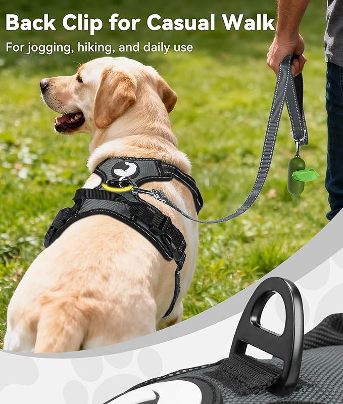 Joytale No Pull Dog Harness for Extra Large Dogs, Reflective Pet Vest with Front Clip, Adjustable Soft Padded Harnesses with Easy Control Handle for Training and Walking, Gray, XL
