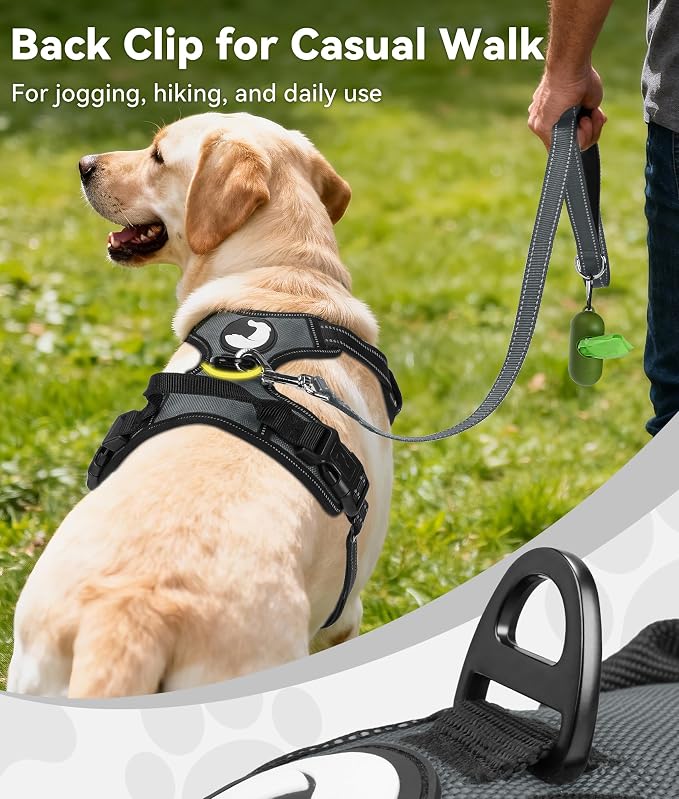 Joytale No Pull Dog Harness for Large Dogs, Reflective Pet Vest with Front Clip, Adjustable Soft Padded Harnesses with Easy Control Handle for Training and Walking, Gray, L