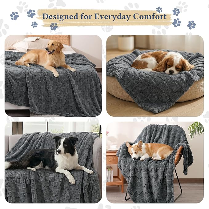 David's Home Large Dog Blankets Washable Pet Bed Cover Twin Size, Soft Fluffy Fuzzy Cat Puppy Blanket with Premium 300GSM Fleece for Pet Kitten Doggy, Dark Grey, 66 * 90"