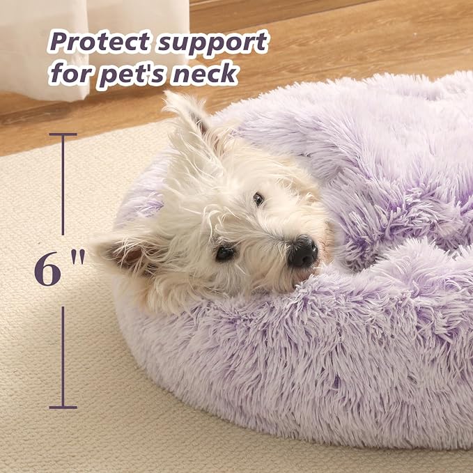 Calming Donut Dog Bed with Hooded Blanket – Plush Fluffy Cave Bed for Small & Medium Dogs, Machine Washable Anti-Anxiety Pet Bed for Cats