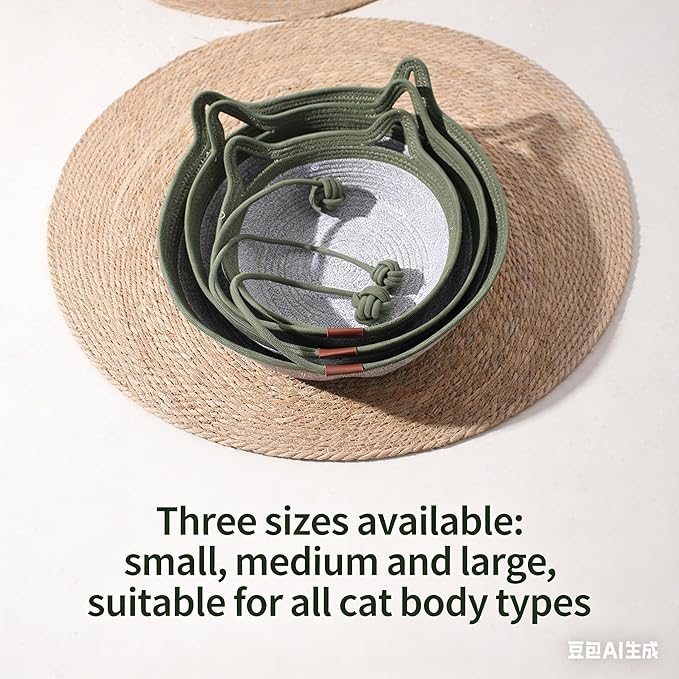 Instinct Basket for Cats & Cotton pad Stimuli Cat Bed with Toy Tail Cats Ear Design Breathable All Season Universal Scratch-Resistant (Caramel Color, L)