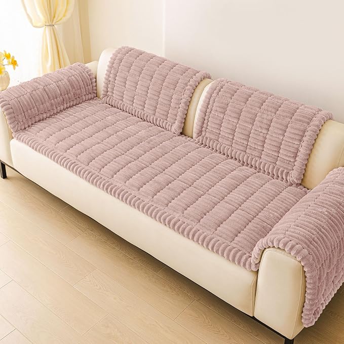 hyha Couch Cover for Dogs Washable, Non Slip Thick Flannel Sofa Protector, Pet Friendly Plush Furniture Cover for Sectional Sofa & Loveseat (Dusty Pink, 27.6" x 27.6")