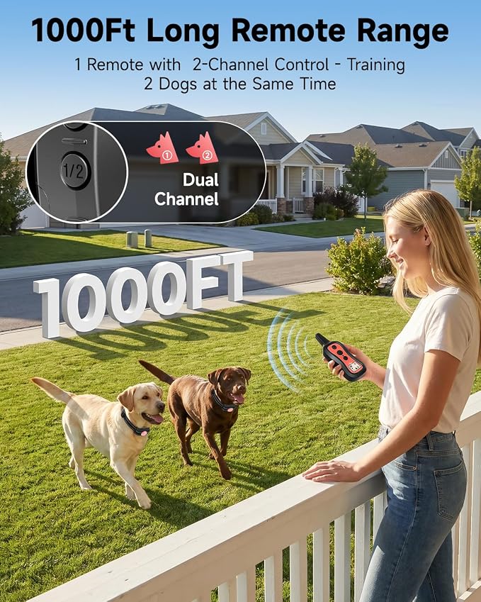 PATPET Dog Training Collar Shock Collar with Remote - 3 Training Modes, Beep, Vibration and Shock, Up to 1000 ft Remote Range, Rainproof for Small Medium Large Dogs