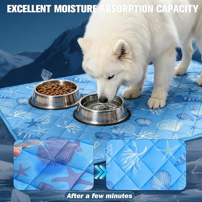 EXPAWLORER Dog Cooling Mat,Foldable Cooling Dog Bed for Summer,Pet Self-Cooling Pad for Dogs and Cats,Sleeping Dog Blanket for Crates,Kennels and Cars (Indoor and Outdoor Use),Machine Washable,Ocean