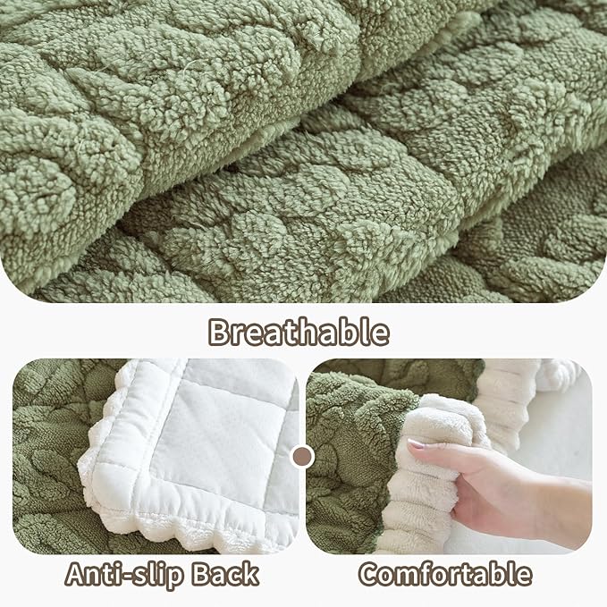 Fuzzy Couch Covers for Dogs, Non Slip Thick Dog Couch Cover Protector, Plush Pet Couch Covers for Sofa Washable, Soft Sofa Cushion Slipcovers Pet Friendly(1PC, Green, 27.6”x82.7”)