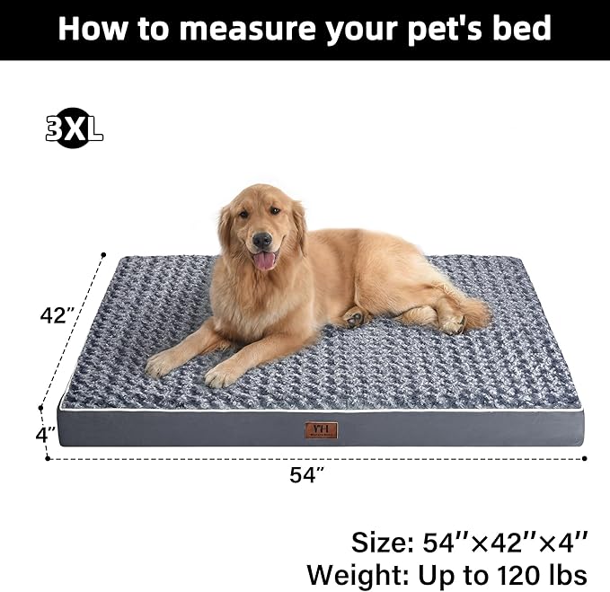 WESTERN HOME WH Orthopedic Dog Bed for Jumbo Dogs, Waterproof Extra Large Dog Bed with Removable Washable Cover and Nonskid Bottom, Thick Egg Crate Foam XXXL Pet Beds, Grey 54"