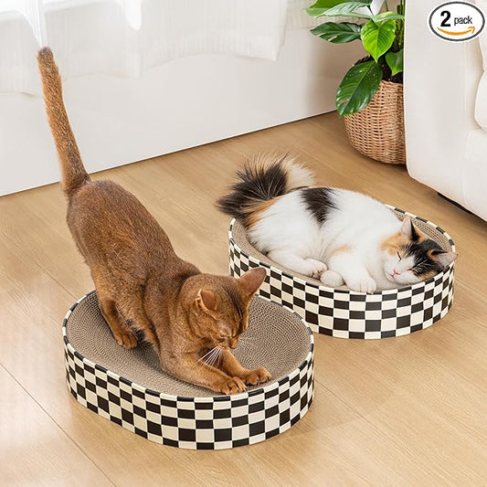 Conlun 2 Pack Oval Cat Scratcher Bowl, Curved Cardboard Scratching Pad Bed for Indoor Kittens, Mess-Free Enclosed Lounge Nest, Furniture Protector, Medium