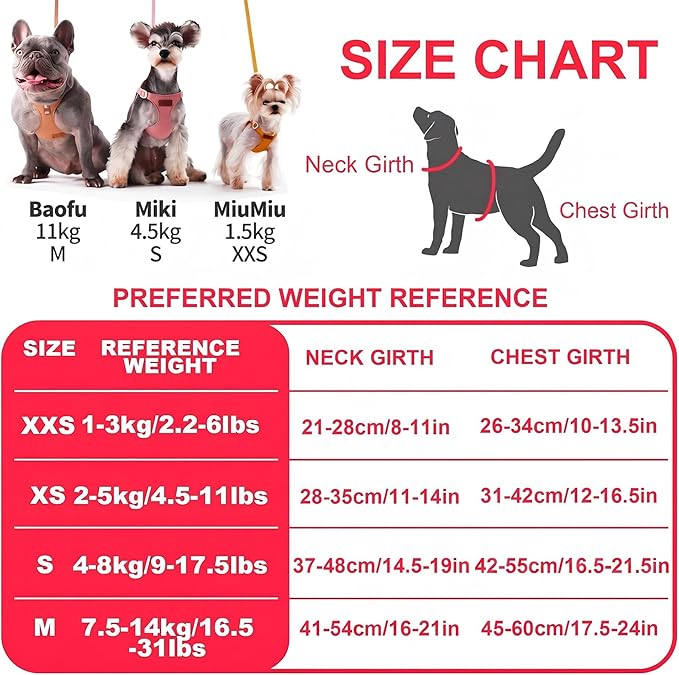Puppytie XXS Puppy Harness with Multifunction Dog Leash,Soft Adjustable No Choke Escape Proof Pet Harness Vest,red-Camellia,XXS