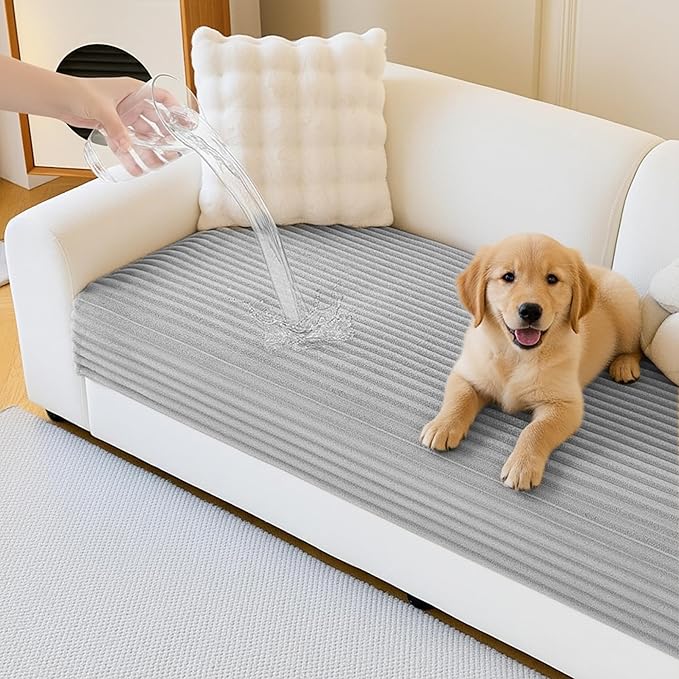 MYSKY HOME 100% Waterproof Couch Cover, Couch Covers for Dogs Washable, Non Slip Couch Covers for 3 Cushion Sofa Pet Friendly, Sofa Covers Furniture Protector, Dog Bed Cover, Light Grey, 35"x82.7"