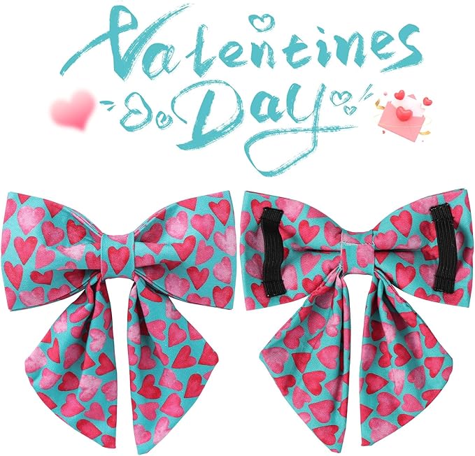 Valentine’s Day Dog Collar with Bow Tie, Pink Heart Bowtie Collar with Metal Buckle, Valentine’s Day Gift Pet Collar for Puppy Girl Boy Dog or Cat, Wedding Dog Collar, L, Neck 16-24in
