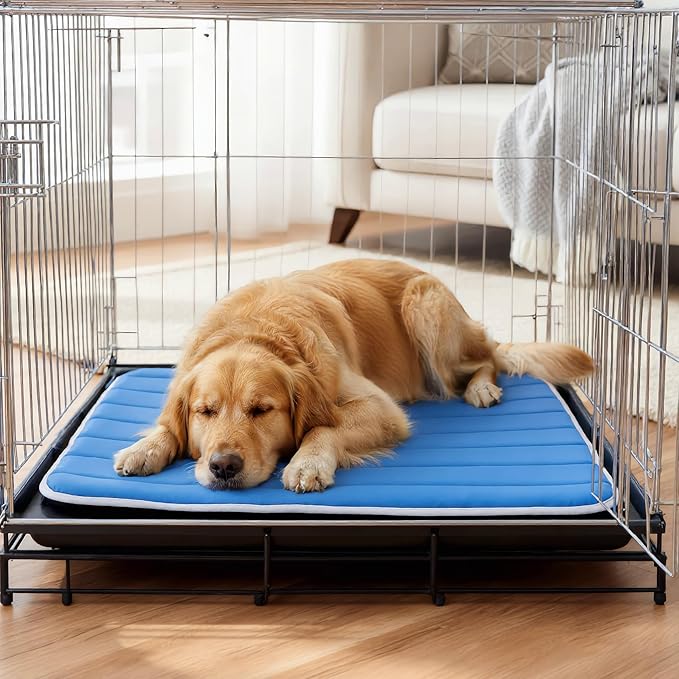 Dog Cooling Mat, Cold Memory Sponge Cooling Mat for Dog, Foldable Crate Pet Bed & Non-Slip, (Q-Max > 0.45) Long-Lasting Cool & Keep Your Pet Cool (Large - 35.4x23.6 Inch)