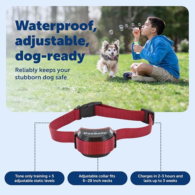 PetSafe Stay & Play Wireless Pet Fence for Stubborn Dogs - No Wire Circular Boundary, Secure 3/4-Acre Yard, for Dogs 5lbs+, America's Safest Wireless Containment System