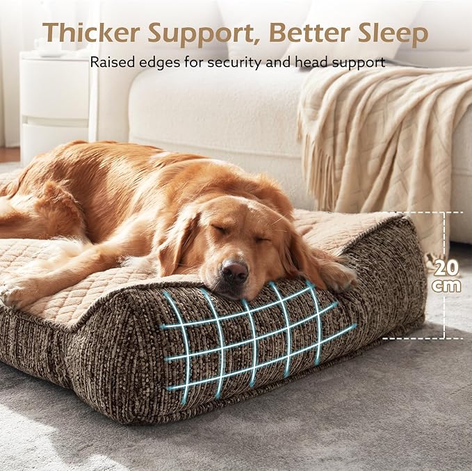 JOEJOY XL Orthopedic Dog Beds Large Sized Dog, Extra Thick Supportive Big Dogs Couch Bed with Sides, Ultra Soft Pet Bed Sofa for Large Dogs, Brown, 42''x30''