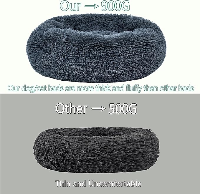 Calming Dog Bed for Small Dogs Cats, Kitty Puppy 23'' Round Anti-Anxiety Warm Fluffy Plush Faux Fur Bed, Soft Anti-Slip Donut Washable Small Pet Bed, Cozy Cat Puppy Bed, Fits up to 30 lbs Pets
