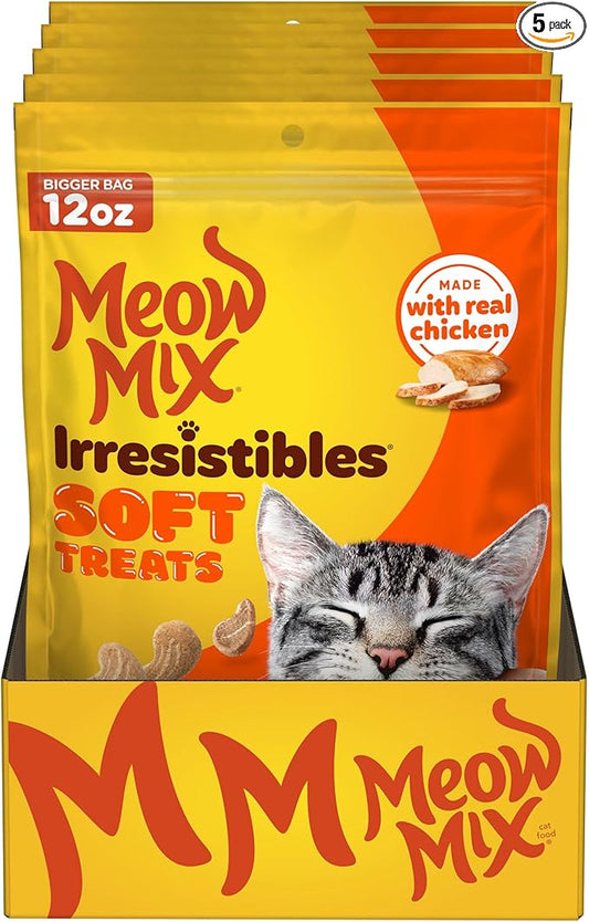 Meow Mix Irresistibles Soft Cat Treats Made With Real Chicken, 12 Oz. Pouch (Pack of 5)