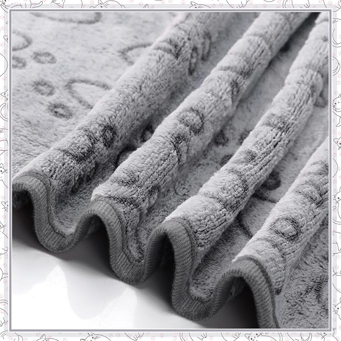 Tegeme 12 Pcs Pet Blankets 23 x 16 Inch Soft Fluffy Fleece Dog Cat Warm Paw Print Pattern Blankets Flannel Throw for Pets Dog Puppy Cat(Gray)