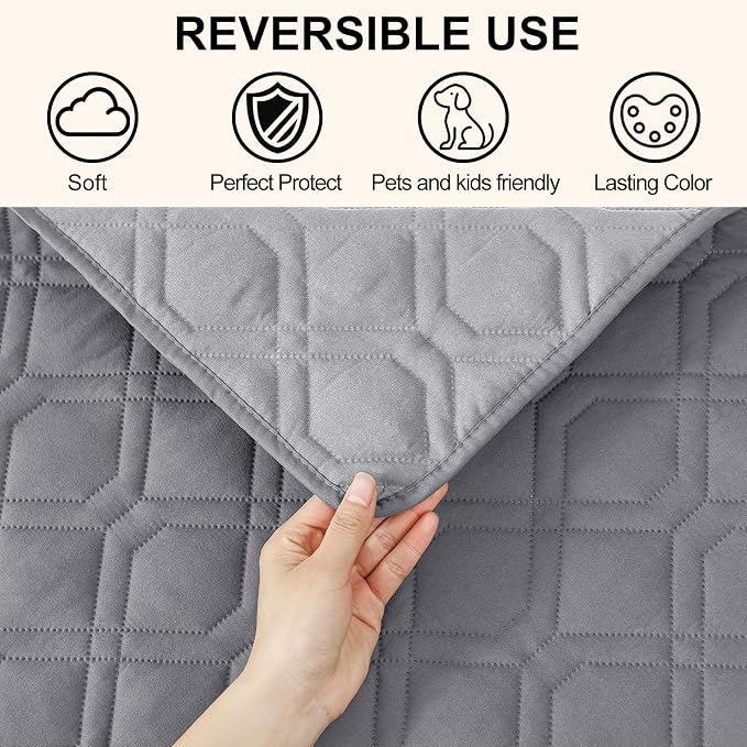 Smiry Reversible Waterproof Couch Covers for Sofa, Washable Dogs Pet Couch Covers for 3 Cushion Sofa Pet Friendly, Water Resistant Furniture Protector Slipcover, Geometric (82"x102", Grey/Light Grey)