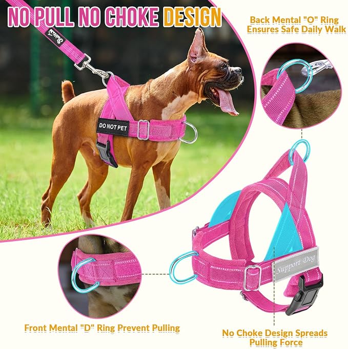 SlowTon No Pull Dog Harness - Heavy Duty Dog Harness and Leash Set for Medium Large Dogs, Reflective Tactical Harness with Soft Padded and Front Clip for Easy Walk and Training (FU, XL)