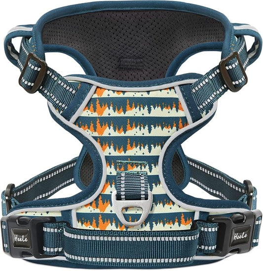 HEELE Dog Harness, No Pull Adjustable Padded Reflective Harness for Small Medium Large Dogs with Handle for Walking Training, Flower-Sunset Valley, L