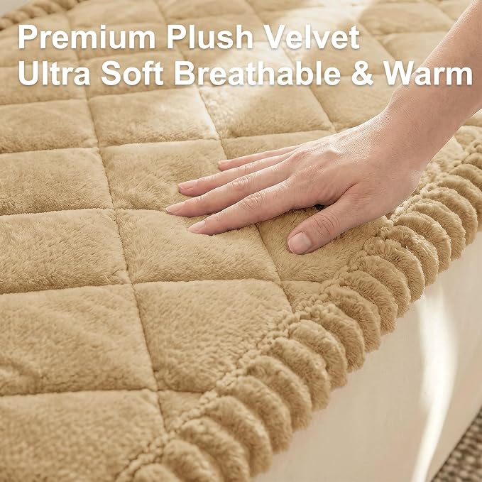 Smiry Couch Cover for Dogs, Non Slip Washable Pet Sofa Protector for Large Dogs, Cats, Fuzzy Plush Sofa Covers for 3 Cushion Couch, Against Fur, Dirt & Scratch Resistant, Camel, 27.6"×70.9"