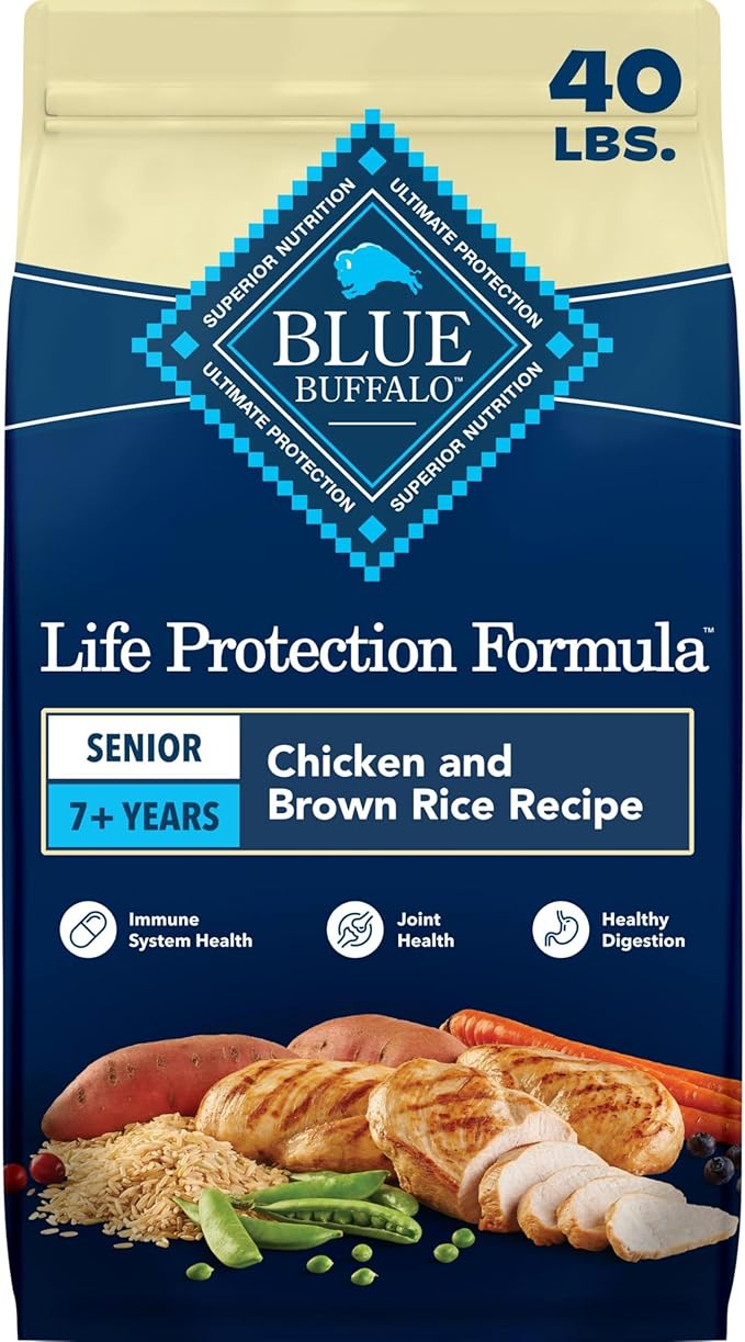 Blue Buffalo Life Protection Formula Chicken & Brown Rice Senior Dry Dog Food, Supports Immunity with Antioxidant-Rich LifeSource Bits, Promotes Healthy Muscle Development, Skin & Coat Health, 40 lbs