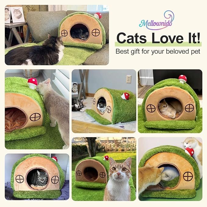 Cat House for Indoor Cats - Cute Cat Bed Cave, Tree Hole Cat Bed Tent for Kittens and Small Medium Pets with Removable Washable Cushion & Anti-Slip Bottom, Enclosed Kitten Bed Hideaway