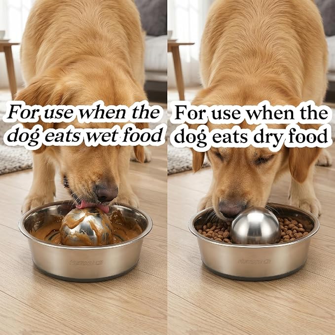 SUS304 Stainless Steel Dog Food Slow Feeder Ball - 2.5in - Slows Fast Eating, Prevents Choking, Bloating & Obesity - Fun Feeding for All Dogs - Durable, Smooth & High Adaptability (Small 2.5Inch)