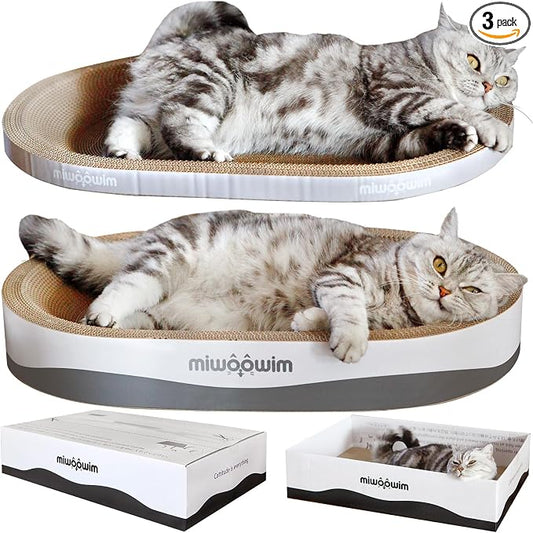 3PCS 23.6 Inch Extra Large Cat Scratcher Bed,Big Cats Box with Corrugated Scratch Pad, Scratching Lounge Bed,Oval Shape Cat Scratcher Bowl
