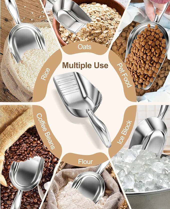 Stainless Steel Cat-Dog Food-Scoop Measuring 1-Cup, Pet Food Scoop with Measuring Lines For Dogs, Cats, And Kitchen Use, Dishwasher Safe