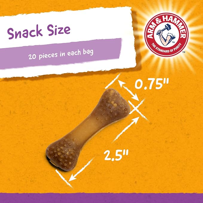 Arm & Hammer for Pets Nubbies Dental Treats Baking Soda Calcium Dog Dental Chews Nubbed Texture Scrubs Plaque Tartar Peanut Butter Flavor 20 Count 7 OZ 24 Pack
