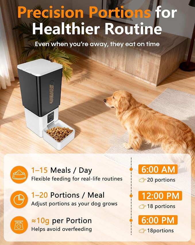 Large Breed Automatic Dog Feeder with 1080P HD Camera: 12L/50 Cups 20-Day Food Capacity for Busy Pet Owners - Anti-Clog Wide Outlet for Large Kibble