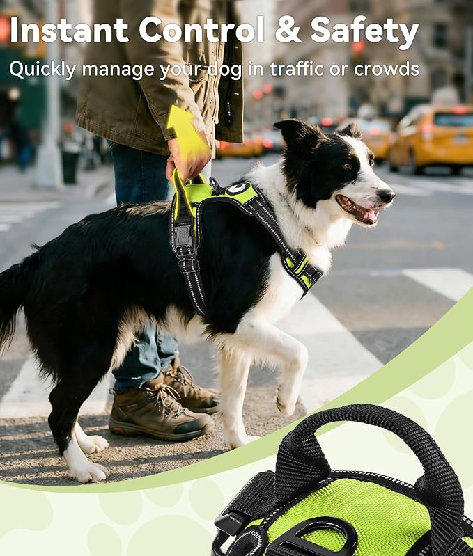 Joytale No Pull Dog Harness for Extra Large Dogs, Reflective Pet Vest with Front Clip, Adjustable Soft Padded Harnesses with Easy Control Handle for Training and Walking, Green, XL