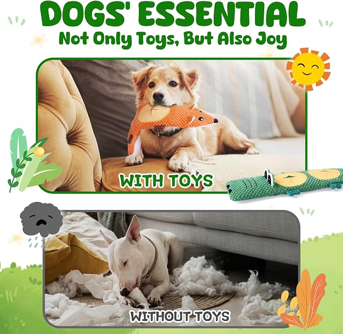 XIUGOAL Dog Toys for Aggressive Chewers, 2 Pack No Stuffing Dog Toys for Boredom and Teething, Squeaky Chew Toy for Small, Medium Breed to Keep Them Busy