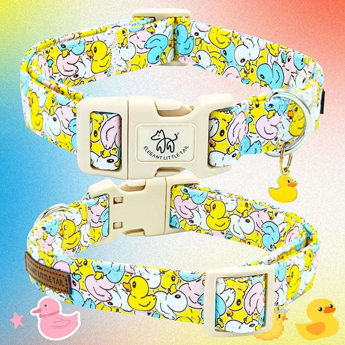 Elegant little tail Dog Collar-Cute Dog Pet Collars Duck Print Puppy Adjustable Soft Cotton Girl Boy Dog Collars for Small Medium Large Dogs, Large