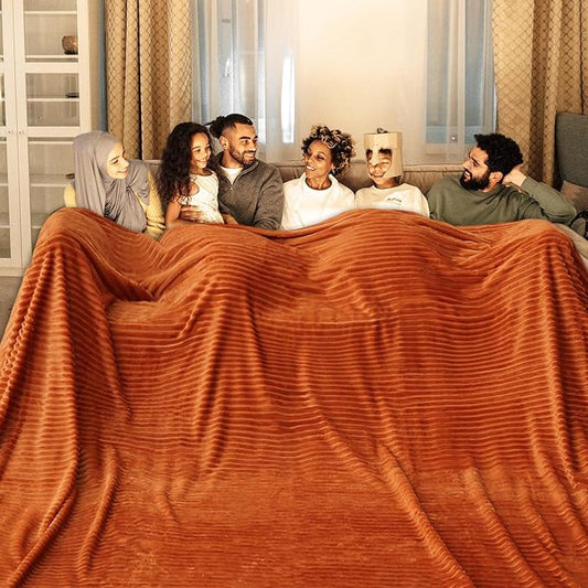 Bnuitland Orange Fleece Throw Blanket 90"x108",300GSM Large Big Soft Cozy Warm Lightweight Stripe Pattern for Bed Sofa Home Decor,Suitable for Adults Family All Season
