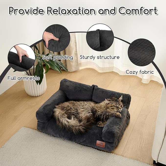 Hollypet Fluffy Dog Cat Bed Pet Couch Beds Plush Soft Warming Washable Puppy Bed for Small Medium Dogs and Large Cats, Dark Charcoal Gray, 24" L x 18" W x 10" Th