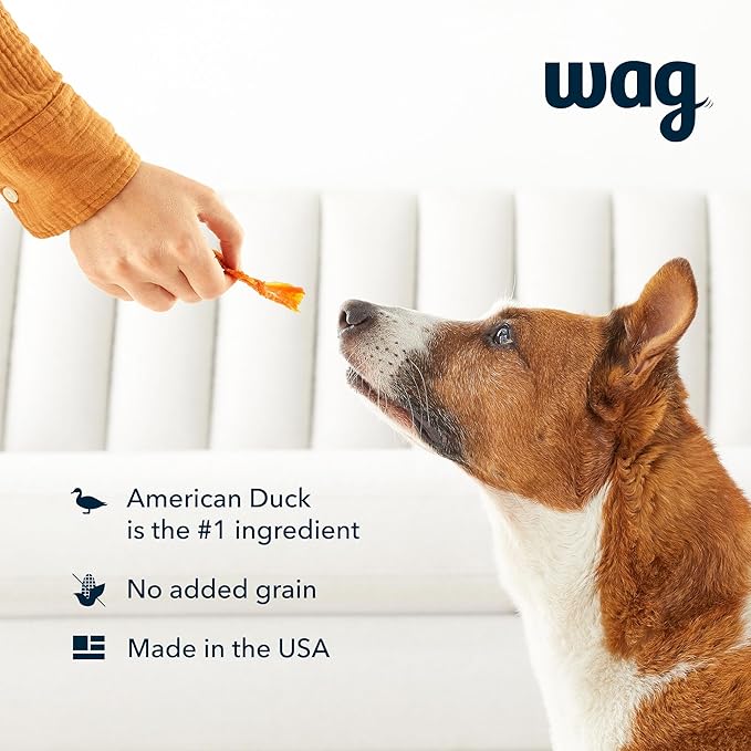 Amazon Brand - Wag Soft & Tender American Jerky Dog Treats – Duck Bites, 16 Ounce (Pack of 2)